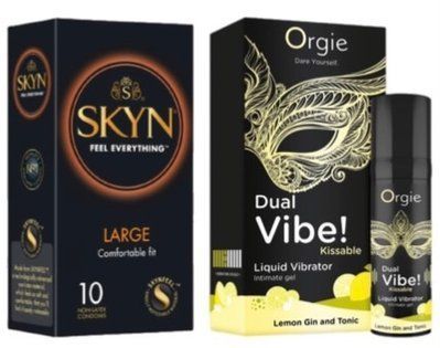 SKYN Large 10 шт + Orgie Dual Vibe! Lemon Gin And Tonic 15 мл SOS7071 фото