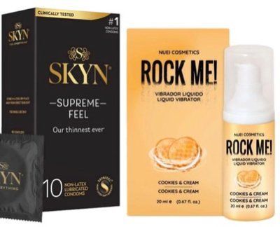 Набор из Skyn ​​Supreme Feel 10 шт + Жидкий вибратор ROCK ME! Cookie & Cream (20 мл) от Nuei SOS10276 фото