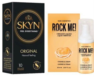 Набор из SKYN Original (10 шт) + бальзам вибратор ROCK ME! Cookie & Cream (20 мл) от Nuei SOS9876 фото