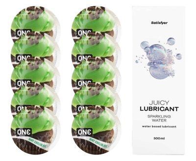 Комплект ONE Mint Chocolate 10 шт. + Лубрикант Satisfyer Juicy Lubricant Sparkling Water (300 мл) SOS12385 фото