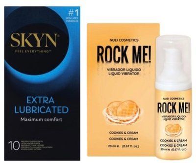 Набор SKYN Extra Lube (10 шт) + Жидкий вибратор ROCK ME! Cookie & Cream (20 мл) от Nuei SOS10176 фото