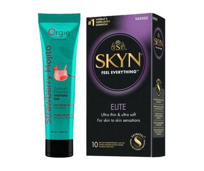 Набір : SKYN Elite &mdash; 10 шт та Лубрикант Orgie Полуничний мохіто &mdash; 100 мл SOS922 фото