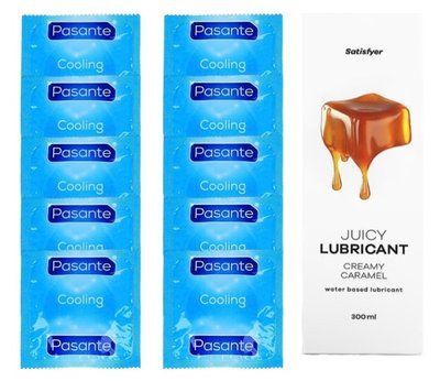 Комплект Pasante Cooling 10шт. + Лубрикант Satisfyer Juicy Lubricant Creamy Caramel 300 мл SOS11585 фото