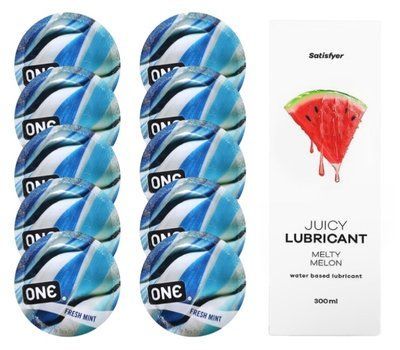 Набор: One Fresh Mint 10 шт. + Лубрикант Satisfyer Melty Melon 300 мл SOS12435 фото