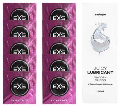 Набір: EXS Extra Thick 10 шт. + Лубрикант Satisfyer Smooth Silicon 150 мл SOS11179 фото