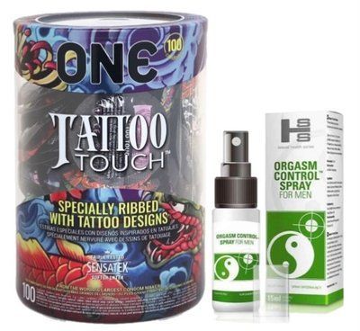 Набор из ONE Tattoo Touch, 100 шт + Пролонгатор SEXUAL HEALTH SERIES ORGASM CONTROL SPRAY, 15 МЛ SOS9166 фото