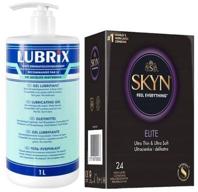 Набор из Лубриканта на водной основе Lubrix (1 л) + SKYN Elite, 24 шт SOS8816 фото