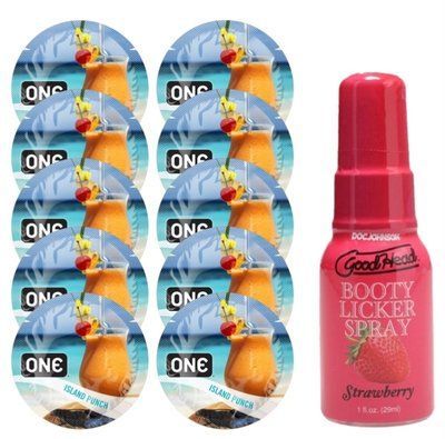 Комплект ONE Island Punch 10 шт + Doc Johnson Booty Licker &ndash; Strawberry, 29 мл SOS13838 фото