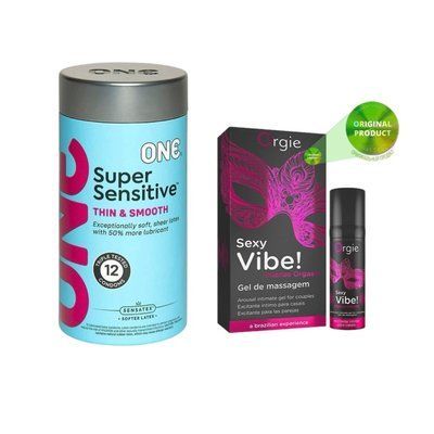 ONE Super Sensitive Pack 12 шт+Рідкий вібратор ORGIE SEXY VIBE "Вібрація + посилення відчуттів", 15 мл SOS6544 фото