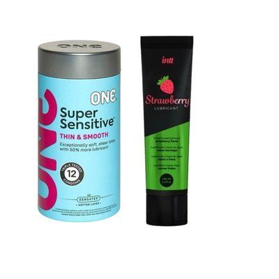 ONE Super Sensitive Pack 12 шт.+ Лубрикант на водній основі Intt Strawberry (100 мл) SOS6493 фото