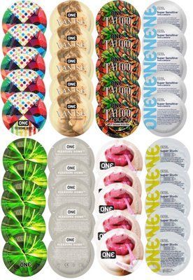Набор с 40 шт ONE Ribs + ONE Vanish + ONE Tattoo + ONE Sensitive + ONE Glowing + ONE Dome + ONE Bubblegum + ONE Super Studs SOS8310 фото
