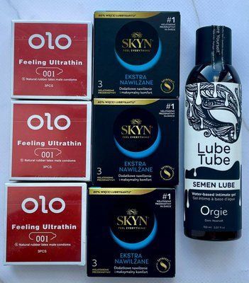 Набор 18 шт OLO возбуждающий 001 + Skyn ​​Extra Lube + Лубрикант SEMEN LUBE 150 мл Orgie SOS3813 фото