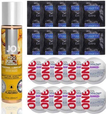Набір 20 шт Pasante Extra та ONE Tattoo Touch + System JO H2O &mdash; Juicy Pineapple (30 мл) SOS4868 фото