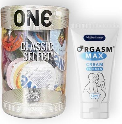 Набор из 100 шт ONE Classic Select + Medica-Group Orgasm Max for Men-krem 50 ml SOS9011 фото
