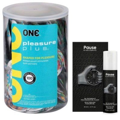 Набор из ONE Pleasure Plus, 100 шт + Пролонгатор PAUSE, 50 мл Nuei SOS9111 фото