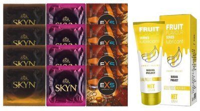 Комплект: Лубрикант OLO Banana (120мл) +8 шт. SKYN+4 шт. EXS CRAZY COLA SOS10473 фото