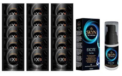 Комплект EXS Black Latex 15 шт + Skyn Excite Stimulating Gel For Him (15 мл) SOS14631 фото
