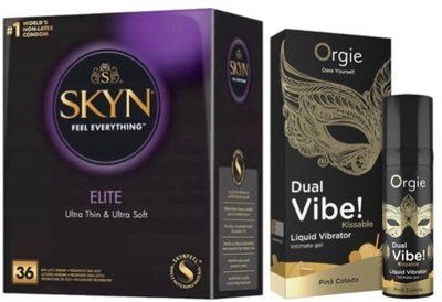 Набор из SKYN Elite 36 шт + Жидкий вибратор SEXY VIBE "Коктейль Пена Колада" DUAL VIBE! (15 мл) от Orgie SOS10221 фото