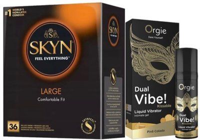 Набор из SKYN Large (36 шт) + Жидкий вибратор SEXY VIBE "Коктейль Пена Колада" DUAL VIBE! (15 мл) от Orgie SOS9921 фото