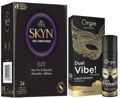 Набір з SKYN Elite (24 шт) + Рідкий вібратор SEXY VIBE "Коктейль Піна Колада" DUAL VIBE! (15 мл) від Orgie SOS10121 фото