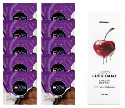 Комплект: з EXS Chocolate 10 шт + Лубрикант Satisfyer Juicy Cheeky Cherry water based 300 мл SOS11325 фото