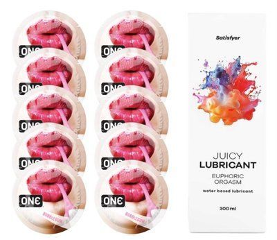 Комплект 𝐎𝐍𝐄 Bubblegum 10 шт. + Лубрикант Satisfyer Juicy Lubricant Euphoric Orgasm (300 мл) SOS12230 фото