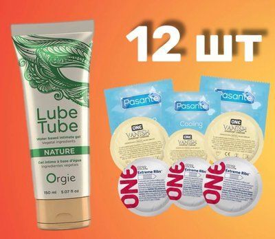 Комплект 12 шт One, Pasante + лубрикант LUBE TUBE NATURE, 150 мл ORGIE SOS4262 фото