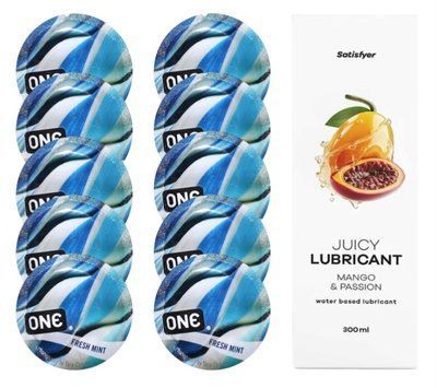 Набор: One Fresh Mint 10 шт. + Лубрикант Satisfyer Mango & Passion 300 мл SOS12430 фото