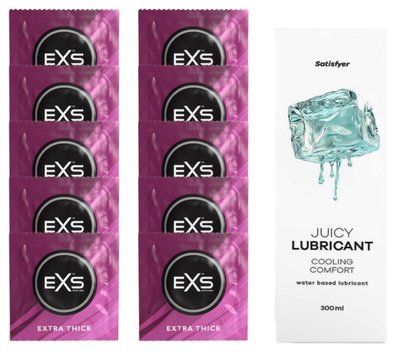 Набір: EXS Extra Thick 10 шт. + Лубрикант Satisfyer Cooling Comfort 300 мл SOS11174 фото