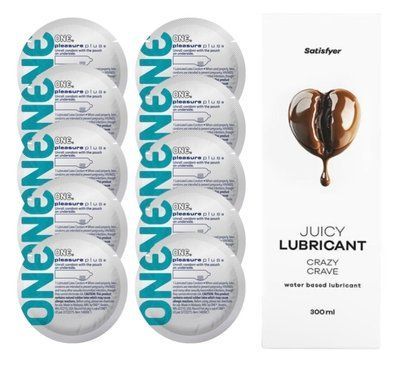 Комплект 𝐎𝐍𝐄 𝐏𝐥𝐮𝐬 10 шт. + Лубрикант Satisfyer Juicy Lubricant Crazy Crave (300 мл) SOS12330 фото