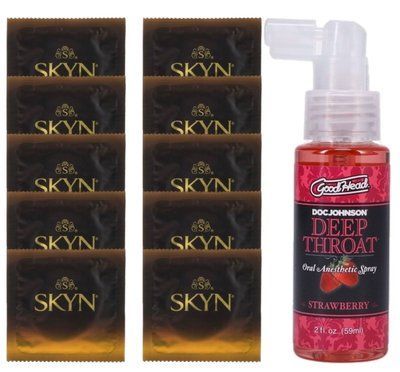 Комплект SKYN Passion Daiquiri 10 шт + Doc Johnson DeepThroat Spray - Sweet Strawberry 59 мл SOS13632 фото