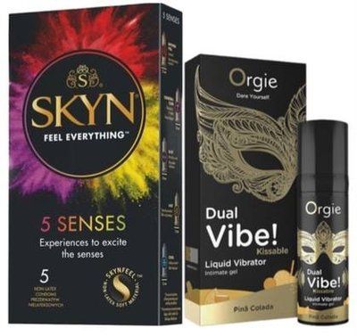 Набор из SKYN 5 Senses + Жидкий вибратор SEXY VIBE коктейль Пена Колада DUAL VIBE!, 15 мл Orgie SOS9611 фото