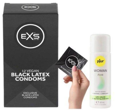 Комплект EXS Black Latex (12 шт) + Pjur Woman Aloe 30 мл SOS13582 фото