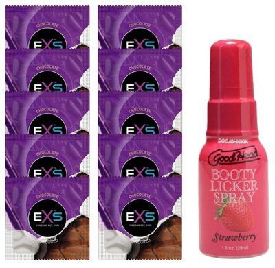 Комплект EXS Chocolate 10 шт + Doc Johnson GoodHead Booty Licker Spray Strawberry (29 мл) SOS14133 фото