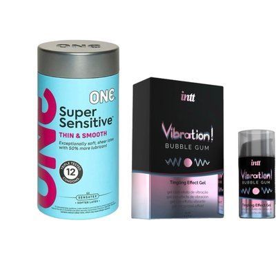 ONE Super Sensitive Pack 12 шт.+ Рідкий вібратор Intt Vibration Bubble Gum (15 мл) SOS6539 фото