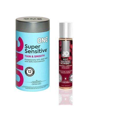 ONE Super Sensitive Pack 12 шт.+ Змазка на водній основі System JO H2O &mdash; Raspberry Sorbet (30 мл) SOS6490 фото