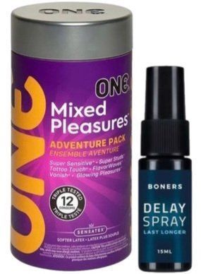 Набор из 12 шт ONE Mixed Pleasures + Пролонгатор Boners Delay Spray 15 мл SOS9267 фото