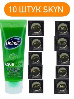 SKYN PINA COLADA 10 шт и Лубрикант Unimil Aqua Aloe 80 мл SOS523 фото