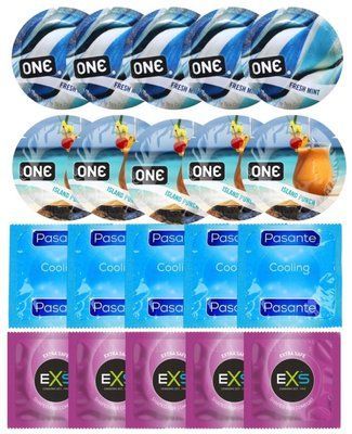Набор 20 шт ONE Fresh Mint + ONE Island Punch + Pasante Cooling + EXS EXTRA SAFE SOS7172 фото