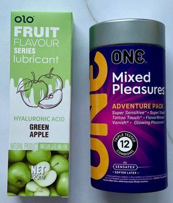 Комплект ONE Mixed Pleasures 12 шт + Гель-лубрикант яблуко 120 мл OLO SOS3669 фото