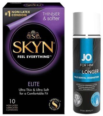 Набор из SKYN Elite 10 шт + Пролонгатор System JO Prolonger Spray with Benzocaine (60 мл) SOS8917 фото