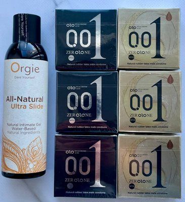Набір OLO Feeling Ultrathin 001 + OLO Лід і Полум'я 18 штук + Лубрикант ALL-NATURAL Ultra slide, 150 мл Orgie SOS3769 фото