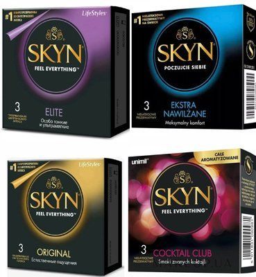 Набір Skyn 12 шт : Original -3 шт , Elite -3 шт , Extra Lube -3 шт , Cocktail Club -3 шт SK77 фото