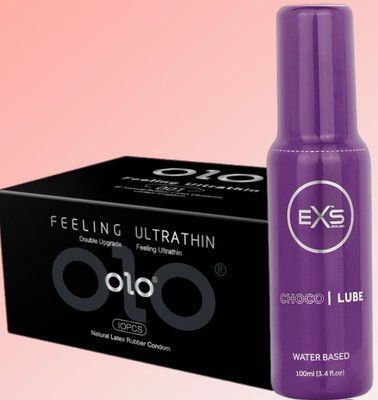 Набір OLO - ультратонкі -001 ( 10 штук) + Лубрикант EXS Choco Lube Water Based 100 мл SOS4533 фото
