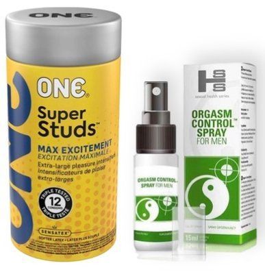 Набор 12 шт ONE Super Studs + SEXUAL HEALTH SERIES ORGASM CONTROL SPRAY, 15 МЛ SOS9017 фото