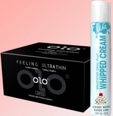 Набір OLO - ультратонкі -001 ( 10 штук) + Лубрикант Wet Oral Play Whipped Cream (30 мл) SOS4526 фото