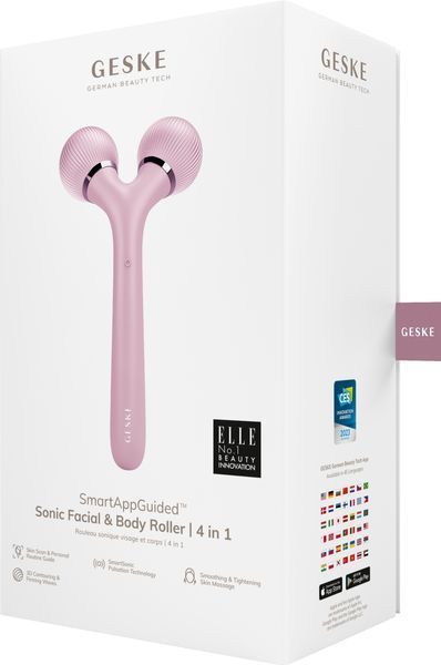 Електронний ультразвуковий ролик для обличчя та тіла GESKE Sonic Facial&Body Roller 4в1 pink HB0037 фото