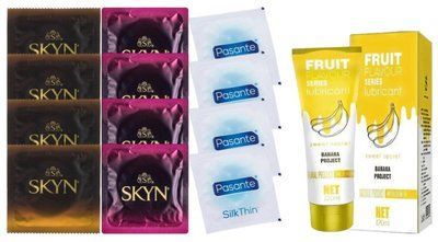 Комплект: Лубрикант OLO Banana (120мл) +8 шт. SKYN+4 шт. Pasante Silk SOS10479 фото
