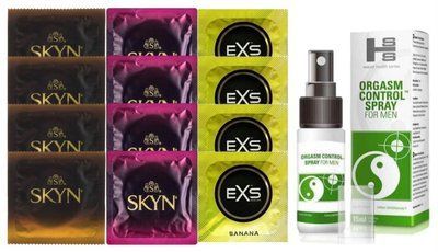 Комплект: Пролонгатор SHS Orgasm Control Spray 15 мл + 8 шт. SKYN + 4 шт. EXS Banana SOS10931 фото