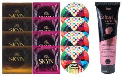 Комплект: Лубрикант Intt Cotton Candy (100мл) + 8 шт. SKYN+4 шт. One Extreme ribs SOS10429 фото